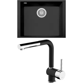 Granitový dřez Set Sinks G261N6 (dřez Cube 490U Nanoblack N6 + baterie Mix 3 P Nanoblack N6)