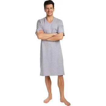 Pánská noční košile Lamido Pánská noční košile krátký rukáv Karel bílé čárky na šedé XXL (CZ58 / XXL) - doprava od 59 Kč
