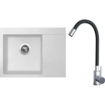 Granitový dřez Set Sinks G20428 (dřez Rim 650 L Milk 28 levý + baterie Elasta Nerez/Černá)