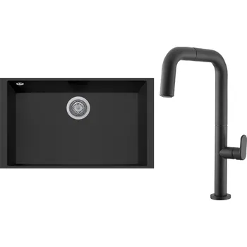 Granitový dřez Set Sinks G266N6 (dřez Cube 690U Nanoblack N6 + baterie Eva P Nanoblack N6)