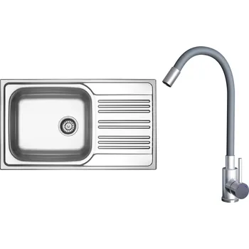 Nerezový dřez Set Sinks N147 (dřez Star 860 XXL V 0,7mm, matný + baterie Elasta Nerez/Šedá)