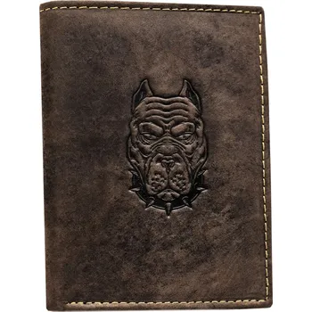 Peněženka Pánská peněženka z pravé kůže s reliéfním motivem psí hlavy Barva: Tmavě Hnědá