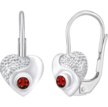 Náušnice Dětské stříbrné náušnice srdíčka s přírodním červeným Topazem