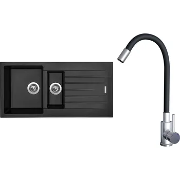 Granitový dřez Set Sinks G22426 (dřez Perfecto 1000.1 Pureblack 26 + baterie Elasta Nerez/Černá)
