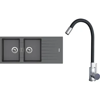 Granitový dřez Set Sinks G22572 (dřez Perfecto 1160 DUO Titanium 72 + baterie Elasta Nerez/Černá)