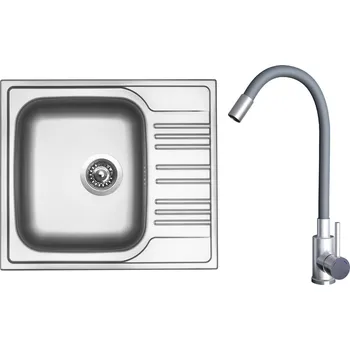 Nerezový dřez Set Sinks N123 (dřez Star 580 V 0,6 mm, matný + baterie Elasta Nerez/Šedá)