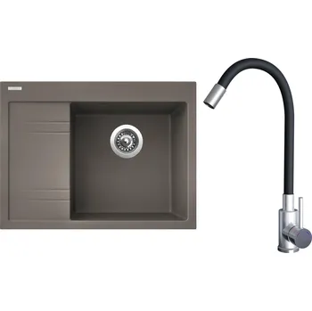 Kuchyňský dřez Set Sinks G20554 (dřez Rim 650 P Truffle 54 pravý + baterie Elasta Nerez/Černá)