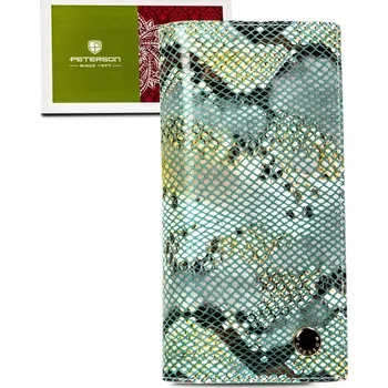 Peněženka Kožená, vertikální dámská peněženka s a texturou imitace hadí kůže Barva: Světle zelená