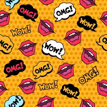 Látka na legíny a plavky, plavkovina, úplet LEGGINE - SHIELD , vzor OMG!, komix na žluté, metráž, látka