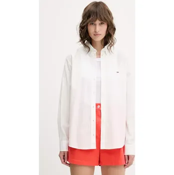 Dámská košile Bavlněná košile Tommy Jeans dámská, bílá barva, relaxed, s klasickým límcem, DW0DW20290 00X, vel. XS