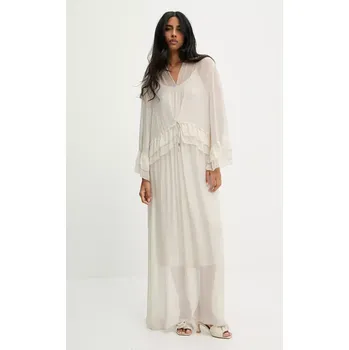 Dámské šaty Šaty s hedvábím Answear.LAB béžová barva, maxi D11063.ios 01X, vel. M