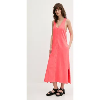 Dámské šaty Bavlněné šaty Superdry růžová barva, midi, W8011861A-9SD W8011861A.9SD 38X, vel. S