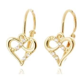 Náušnice Dětské náušnice ze žlutého zlata srdíčka s nekonečnem se zikony ZNA282F + Dárek zdarma