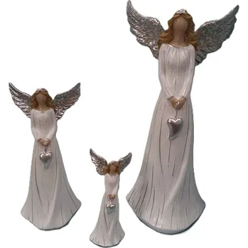 Vánoční dekorace Anděl bílý se srdcem stříbrná křídla 20 cm