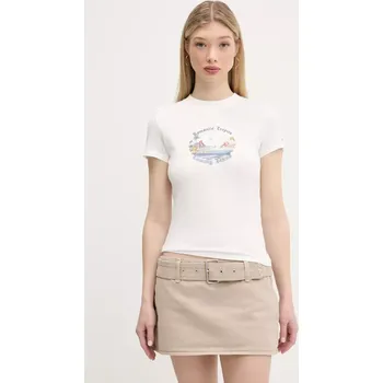 Dámské tričko Bavlněné tričko Tommy Jeans dámské, bílá barva, DW0DW21342 00X, vel. M