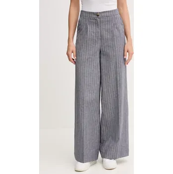 Dámské kalhoty Kalhoty s příměsí lnu United Colors of Benetton dámské, tmavomodrá barva, široké, high waist, 49KBDF091 59X, vel. 32
