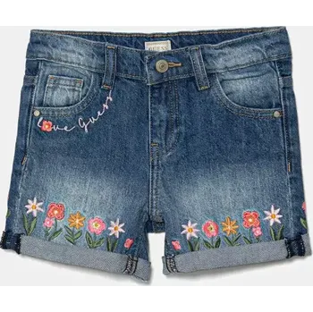 Chlapecké kraťasy Dětské riflové kraťasy Guess modrá barva, s aplikací, nastavitelný pas, K5GD02 D45E0 K5GD02.D45E0.PPYA 55J, vel. 105-112