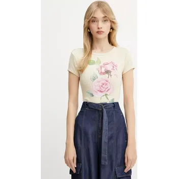 Dámské tričko Tričko Guess ROSE dámské, béžová barva, W5GI33 KA0H1 W5GI33.KA0H1 08X, vel. L