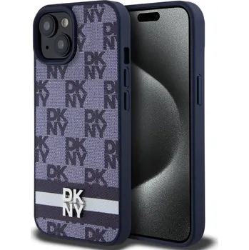 Náhradní kryt pro mobilní telefon DKNY PU Leather Checkered Pattern and Stripe zadní kryt pro iPhone 15 Blue