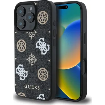 Náhradní kryt pro mobilní telefon Guess PU 4G Peony MagSafe zadní kryt pro iPhone 16 Pro Max Black