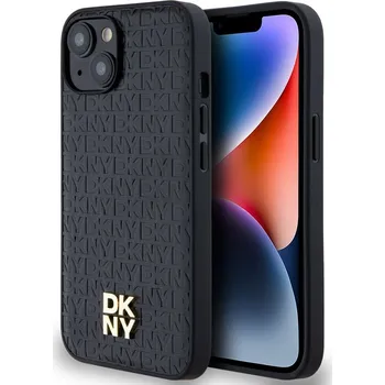 Náhradní kryt pro mobilní telefon DKNY PU Leather Repeat Pattern Stack Logo Magsafe zadní kryt pro iPhone 15 Black