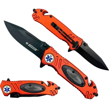 kapesní nůž Záchranářský nůž KANDAR N-140 kovový dřevo, černý - řezák pásů, hrot na okno