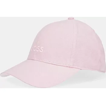 Kšiltovka Lněná kšiltovka BOSS růžová barva, hladká, 50539507 03X, vel. ONE SIZE