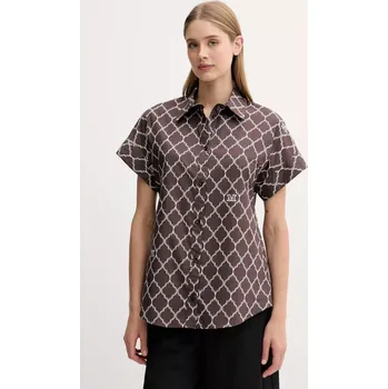 Dámská košile Bavlněná košile Max Mara Beachwear dámská, hnědá barva, regular, s klasickým límcem, 2516111029600 88X, vel. 36