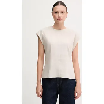 Dámská halenka Lněná halenka Calvin Klein dámská, béžová barva, melanžová, LV044B120G 01X, vel. XS