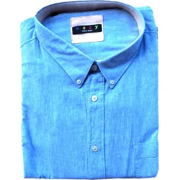 Pánská košile světle modrá lněná s krátkým rukávem 6XL - 8XL Maxfort ODE-MAX-1262130 - 7XL