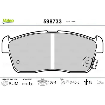 Brzdová destička Sada brzdových destiček, kotoučová brzda VALEO 598733