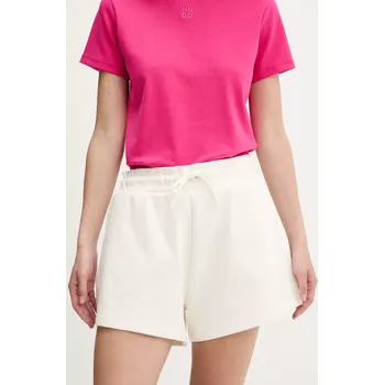 Dámské kraťasy Bavlněné šortky Hugo Blue dámské, bílá barva, hladké, high waist, 50537101 01X, vel. L