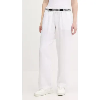 Dámské kalhoty Lněné kalhoty Superdry dámské, béžová barva, široké, high waist, W7011182A-04C W7011182A.04C 01X, vel. S