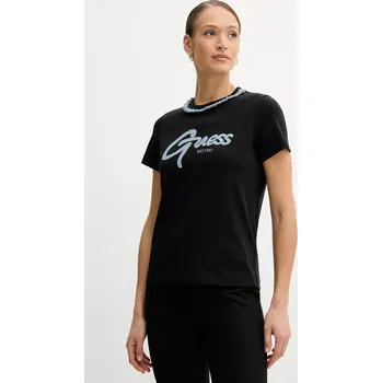Bavlněné tričko Guess černá barva, W5GI03 I3Z14 W5GI03.I3Z14 99X, vel. XS