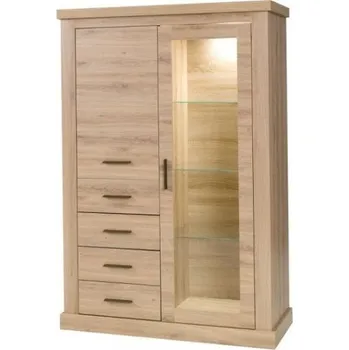 Obývací stěna Mlot Vitrína Ramba 3 Vyber LED osvětlení: bez LED osvětlení, Vyber barevné provedení: borovice sněžná