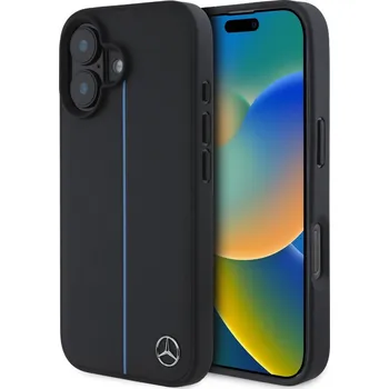 Náhradní kryt pro mobilní telefon Mercedes Leather Blue Stripe MagSafe zadní kryt pro iPhone 16 Black
