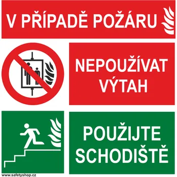Značení Nepoužívat výtah - Použijte schodiště samolepící vinylová fólie 150x150 mm