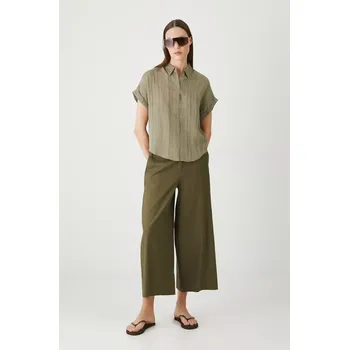 Dámské kalhoty Lněné kalhoty Medicine zelená barva, střih culottes, medium waist RS25.SPD900 97X, vel. M