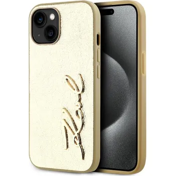 Náhradní kryt pro mobilní telefon Karl Lagerfeld Wrinkled PU Signature Logo zadní kryt pro iPhone 15 Gold