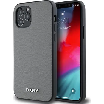 Náhradní kryt pro mobilní telefon DKNY PU Leather Silver Metal Logo Magsafe zadní kryt pro iPhone 12/12 Pro Grey