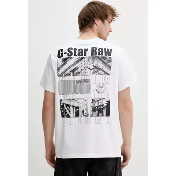 Pánské tričko Bavlněné tričko G-Star pánské, bílá barva, s potiskem, D25976-C784 D25976.C784 00X, vel. S