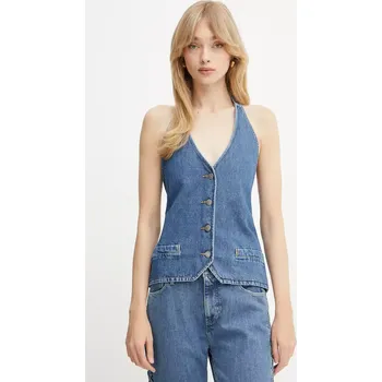 Dámská vesta Džínová vesta Liu Jo modrá barva, jednořadá, UA5255 D4286 UA5255.D4286 55J, vel. 38