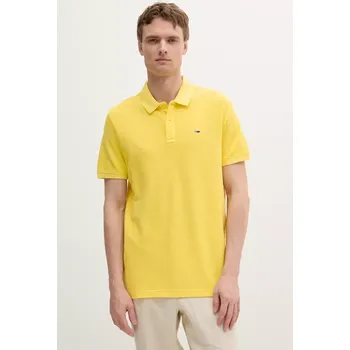 Pánské tričko Bavlněné polo tričko Tommy Jeans žlutá barva, DM0DM20226 11X, vel. M