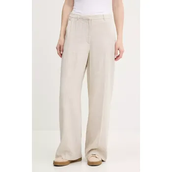 Dámské kalhoty Lněné kalhoty Abercrombie & Fitch dámské, béžová barva, široké, high waist, KI156-5071 KI156.5071.185 80X, vel. 25