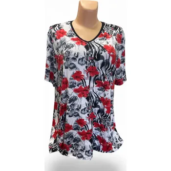 Dámská halenka Květovaná halenka NOOMI XXL, Barva Červená, Velikost XXL52, Materiál 96% Viskoza 4% Lycra