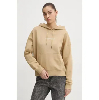 Dámská mikina Bavlněná mikina Guess Jeans dámská, béžová barva, s kapucí, s aplikací, W5RQ27 K68I4 W5RQ27.K68I4 08X, vel. S