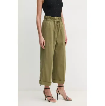 Dámské kalhoty Bavlněné kalhoty Pinko zelená barva, široké, high waist, 104896 A2GC 104896.A2GC 91X, vel. M