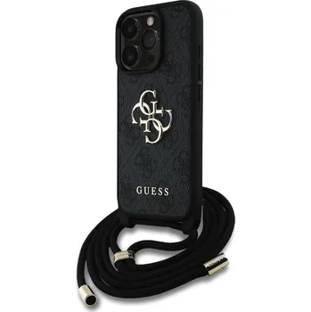 Náhradní kryt pro mobilní telefon Guess PU 4G Metal Logo Crossbody Popruh zadní kryt pro iPhone 15 Pro Black
