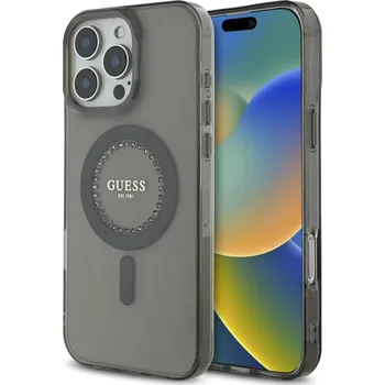 Náhradní kryt pro mobilní telefon Guess IML Rhinestones Ring MagSafe zadní kryt pro iPhone 16 Pro Black