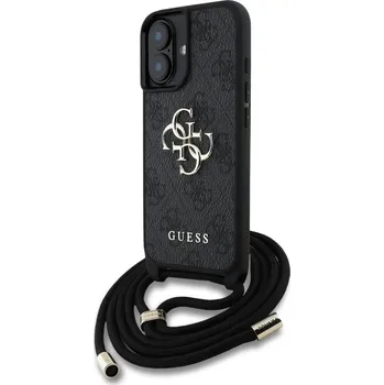 Náhradní díl pro mobilní telefon Guess PU 4G Metal Logo Crossbody Popruh zadní kryt pro iPhone 16 Black